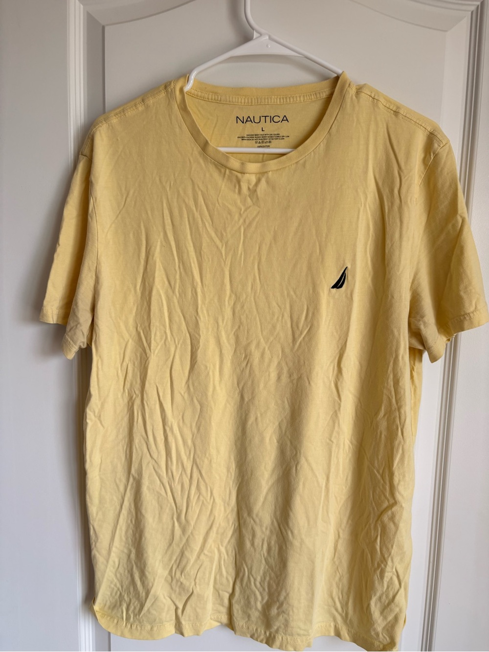Nautica Men’s Pale Yellow Crewneck T-Shirt with Sail Logo